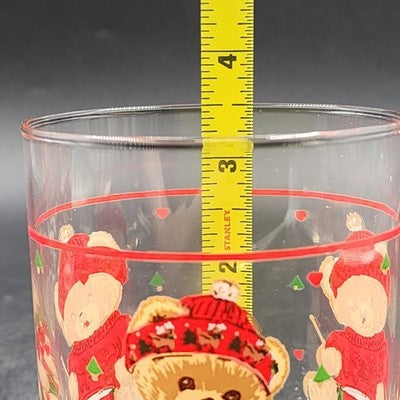 Vintage Tienshan Theodore Country Bear Christmas Glasses – Set of 4 Double Old Fashioned Tumblers – Holiday Barware – 4.25” Tall