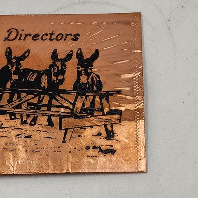 Gregoria’s Greetings Copper Metal Postcard Mules Board of Directors Souvenir