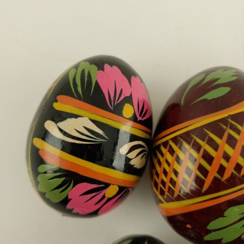 9 Brightly Decorated Easter Eggs Wood Ukrainian or Russian Plastic Covered