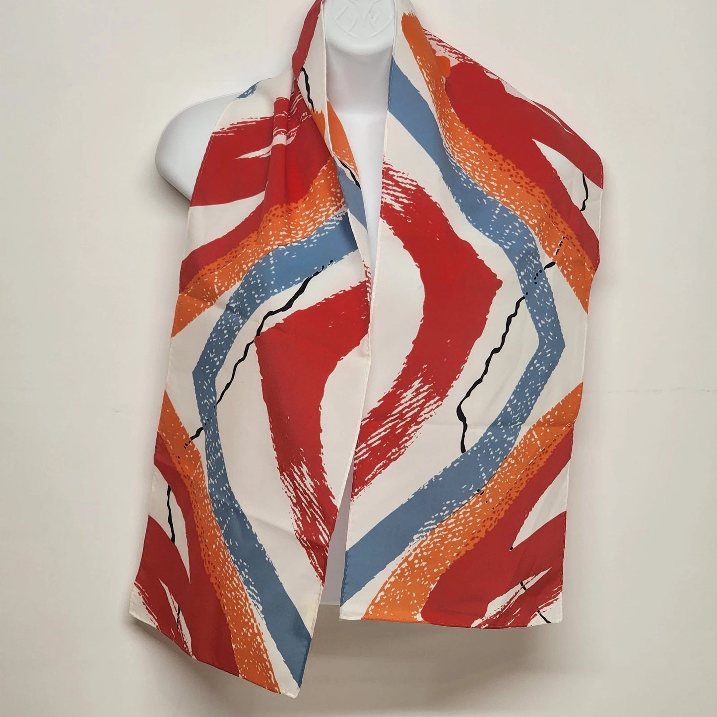 Avon Scarf Japan Exclusive Orange Blue White Long Skinny Polyester 52" 1970's