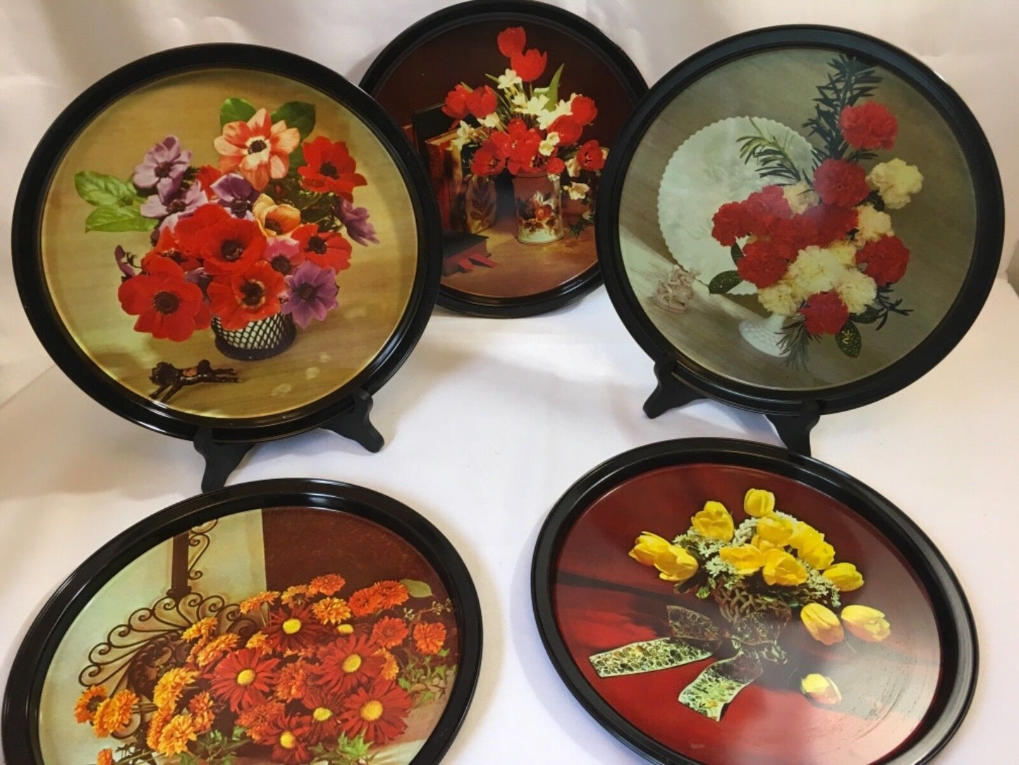 7 pc Serving Mid-century Trays Metal Copper 1960’s Party Flower Mod Safeway 10"