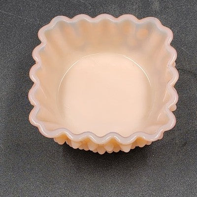 Fenton Hobnail Pastel Pink Milk Glass Candy Dish 4.25" Square Compote Vintage