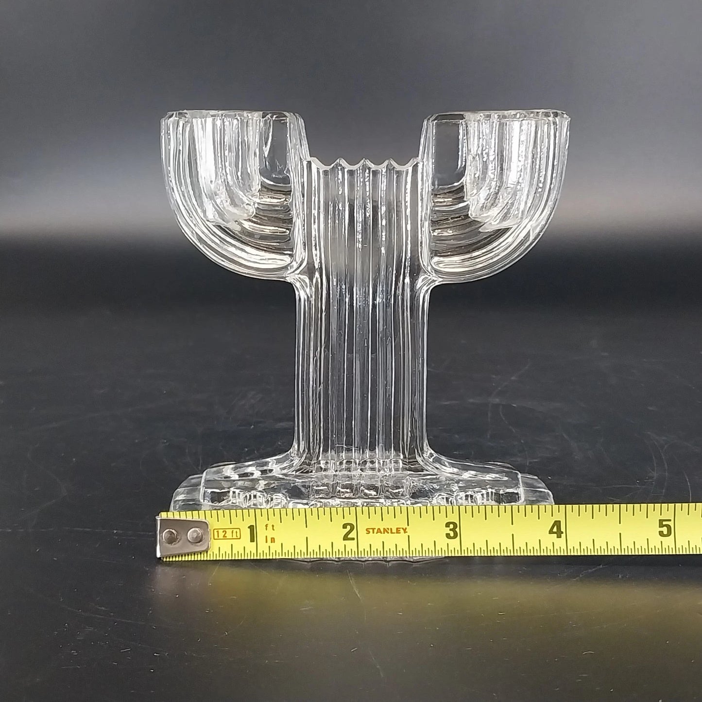 Anchor Hocking Queen Mary Clear Glass Pattern Double Candle Holder 4.5" Vintage