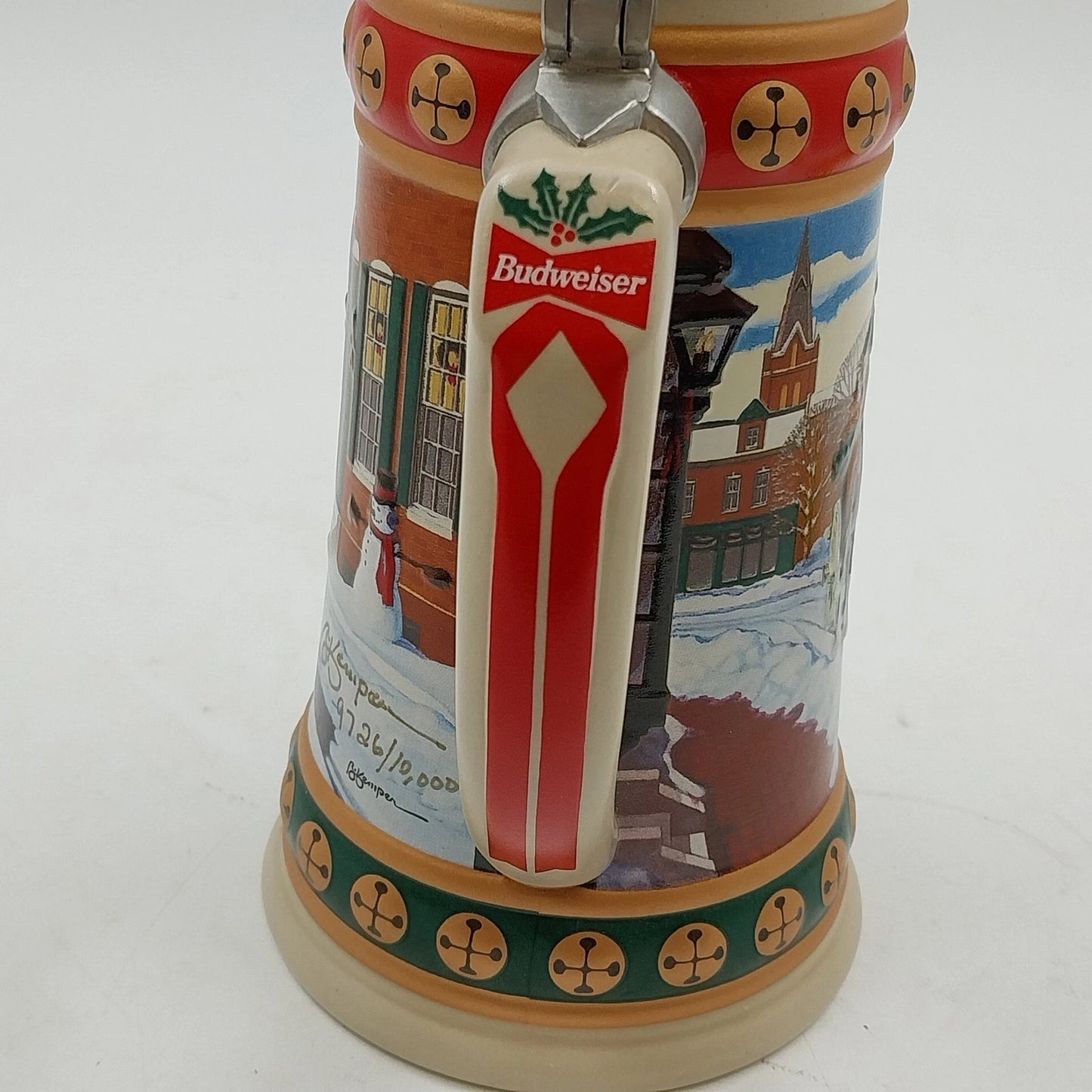 Budweiser Holiday Stein Hometown Holiday Ceramarte Clydesdales Vtg Mug Cup 1993