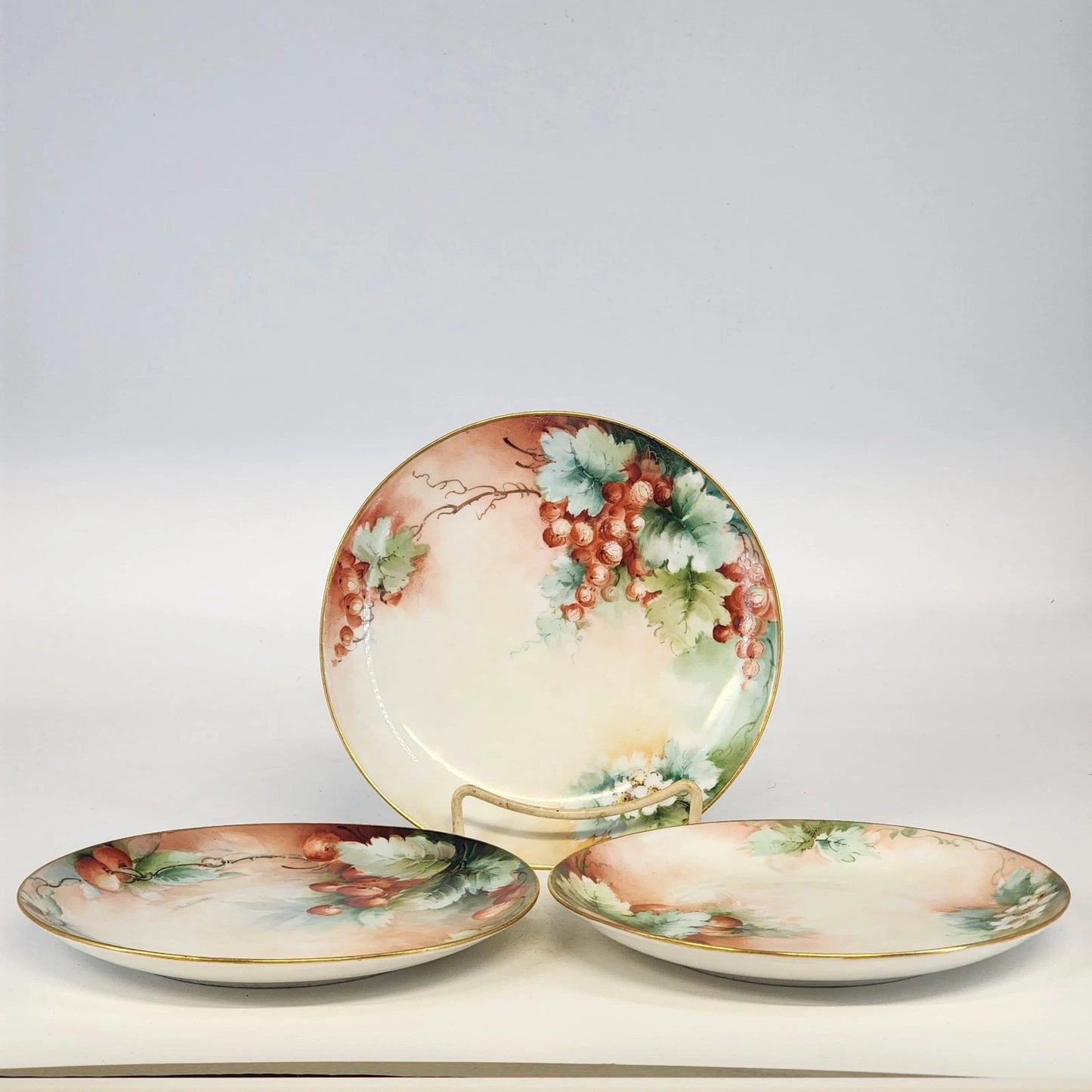 3 Weimar Porcelain Plates 7" Signed T Reinhard Fruit Motif Germany 1911 Antique