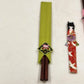 Japanese Wood Chopstick 3 Sets Kokeshi Doll Rest Butterfly Fabric Pouch Gift Vtg