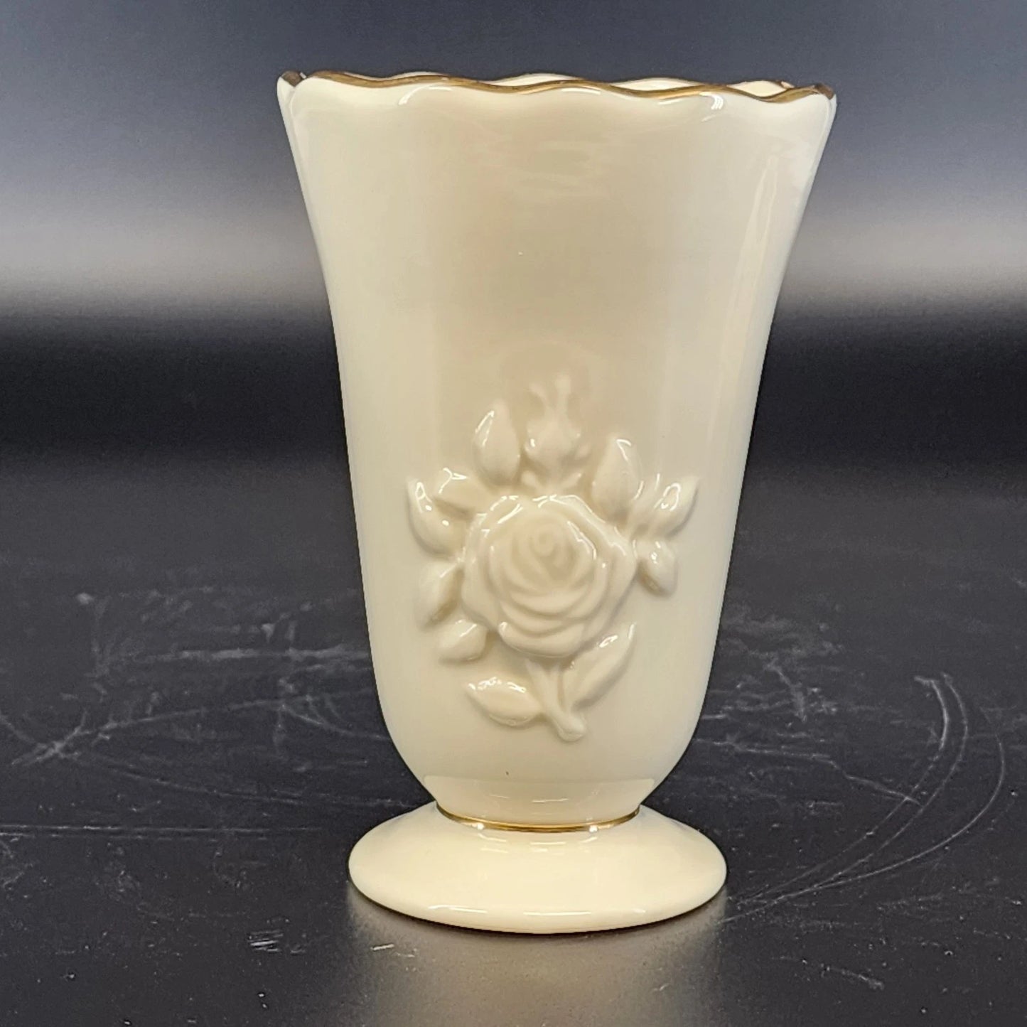 Lenox Embossed Roses Special Bud Vase Cream China Gold Ruffled Trim 4" Vintage
