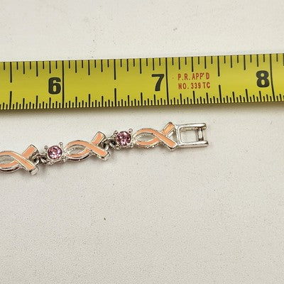 Avon Crusade Pink Ribbon Enamel & Rhinestone Breast Cancer Awareness Bracelet 7"