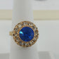 3 Pc Ring Lot Blue Rhinestone Adjustable Silver Tone Flower Chain Link Size 7