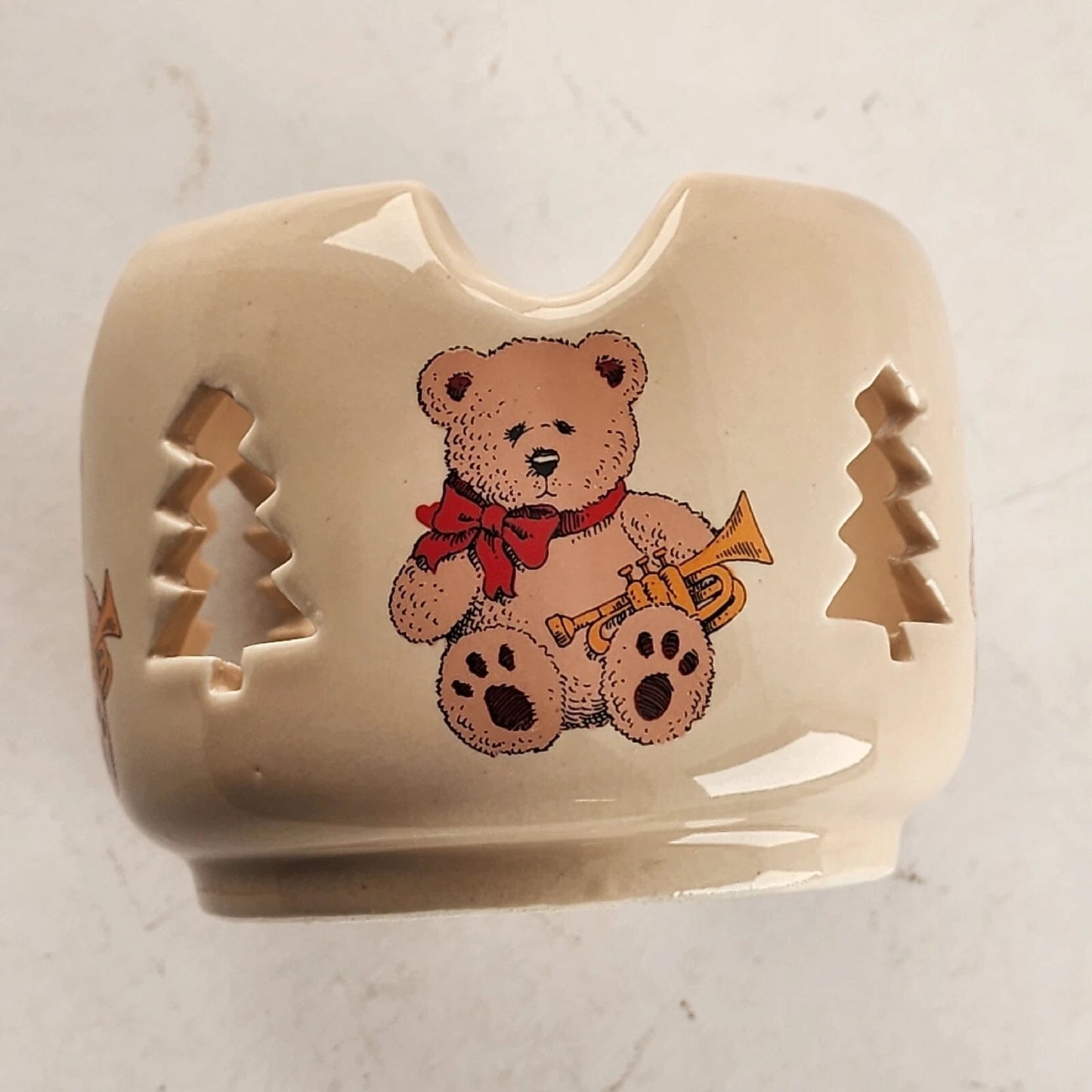 Christmas Tree Stoneware Potpourri Burner 6.5” Santa’s Shelf Teddy Bear Base NOS