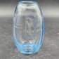 Hand Blown Blue Tint Glass Vase Etched Floral Scandinavian Swedish Oval 6.75″