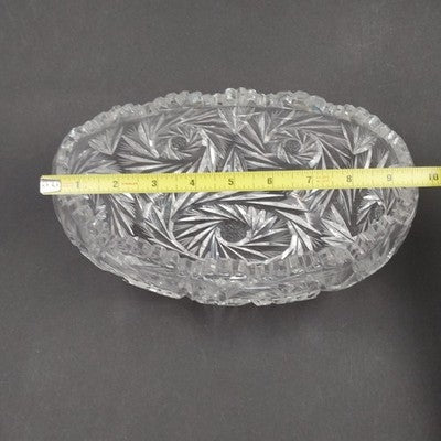 American Brilliant Cut Lead Crystal Bowl 9.5" x 4.25" Starburst Pinwheel Fan Vtg