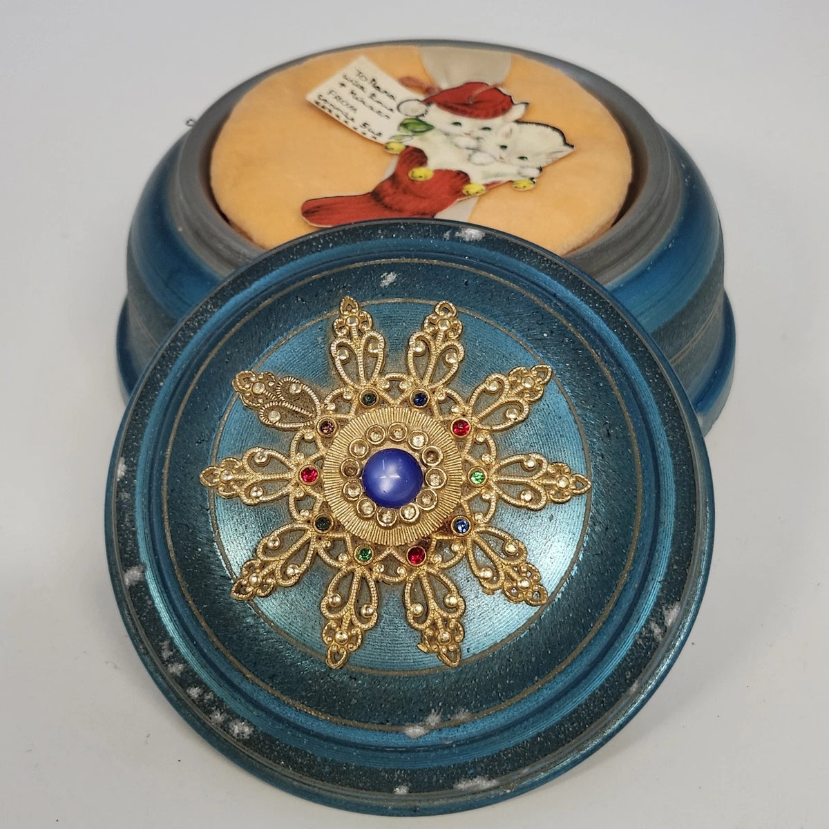 Betty Lou Blue Musical Powder Puff Vanity Make Up Box 5.5" Jack Connie New York