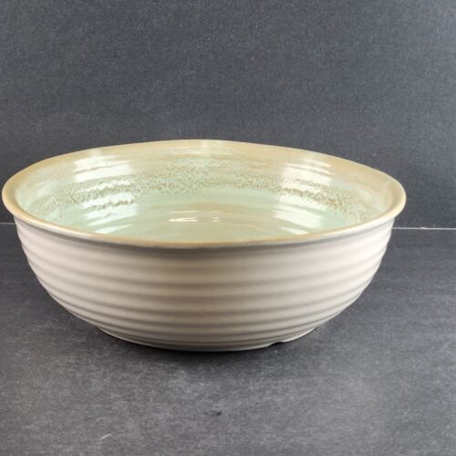 Frankoma Colorworks Serving Pasta Bowl Bone Outer Greenish Inner 9.5" x 3" EUC