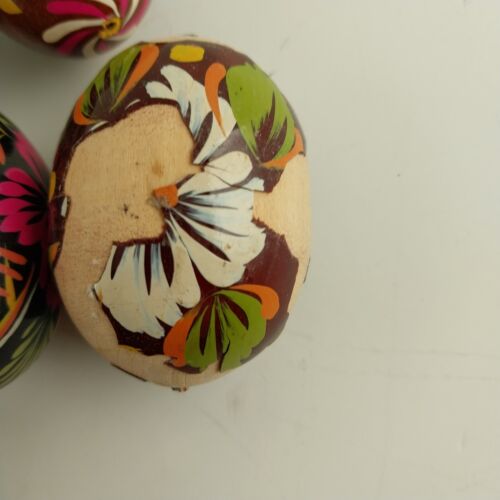 9 Brightly Decorated Easter Eggs Wood Ukrainian or Russian Plastic Covered