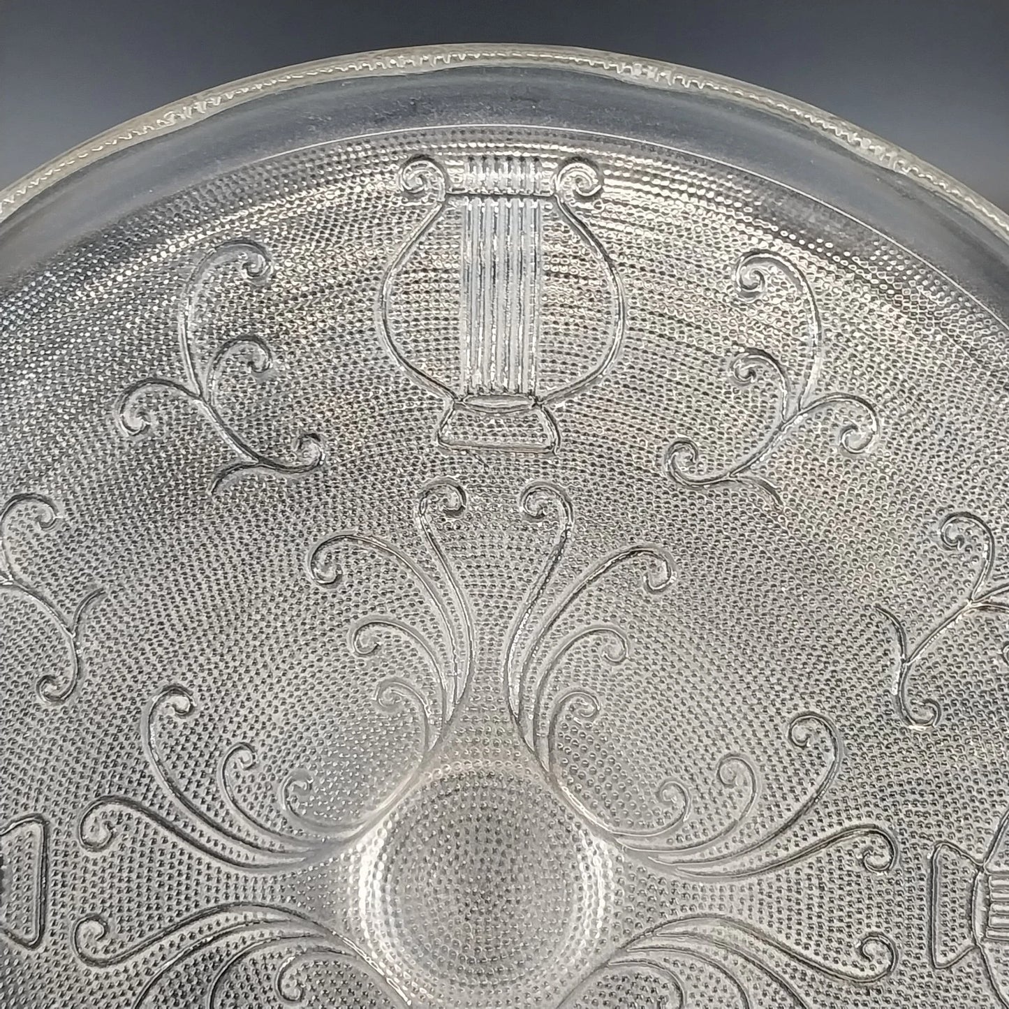 Vintage Jeannette Glass Pedestal Cake Stand Harp Pattern Clear