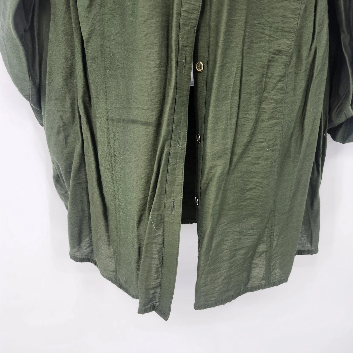 DressBarn db Women's Blouse 2X Plus Olive Green Button Up Roll Tab Long Sleeve