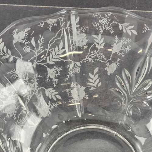 Flared Baroque 11.5" Clear Glass Bowl Fostoria Etched Chintz Pattern MCM Vintage