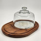 Teakwood Cheese Board Tray Marble Slab & Glass Dome Dolphin