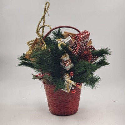 Pine Basket Christmas Centerpiece 15" Pinecone Greenery w Gifts & Music Symbols