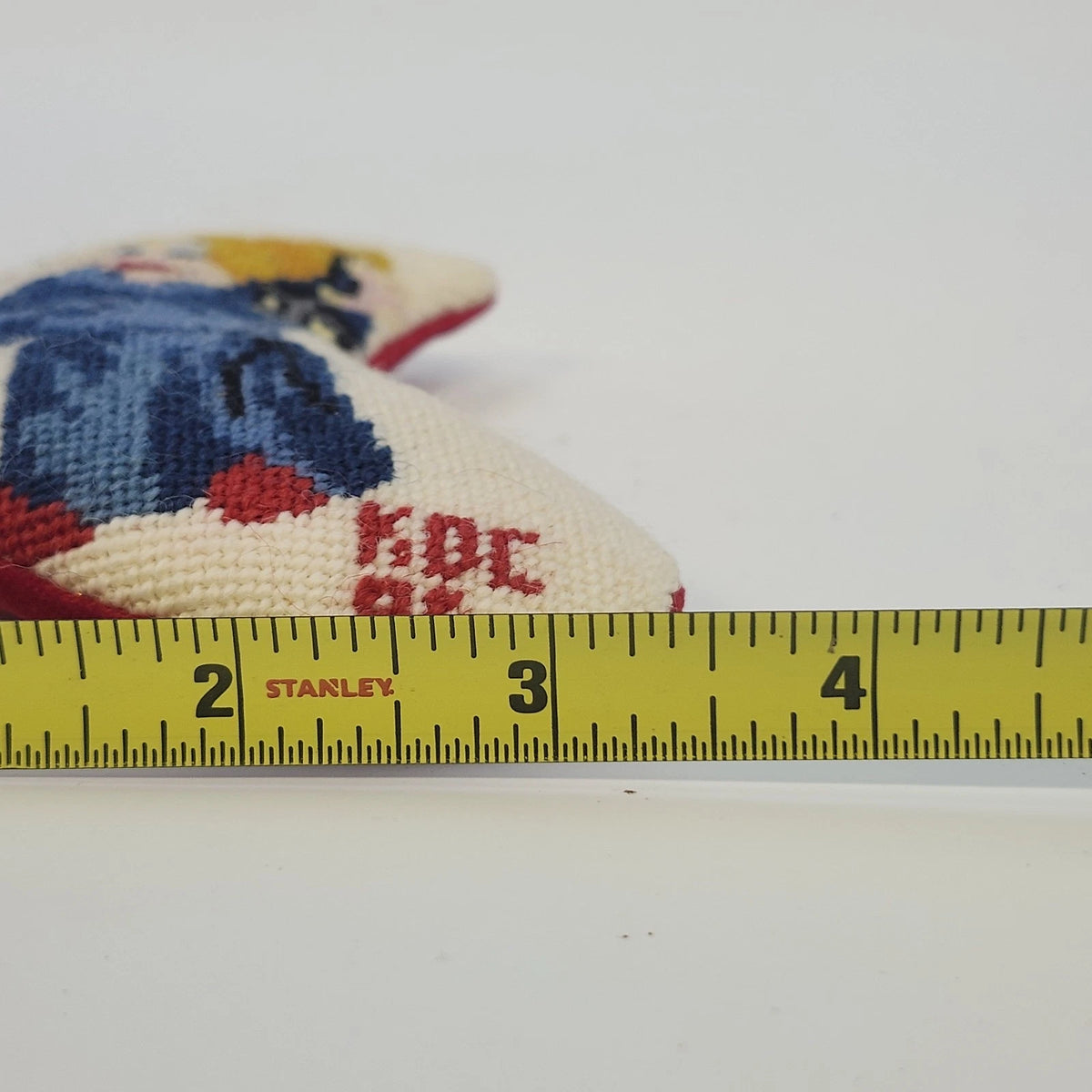 Needlepoint Christmas Stocking Socks Ornaments Giraffe & Angel Set of 2 Vintage