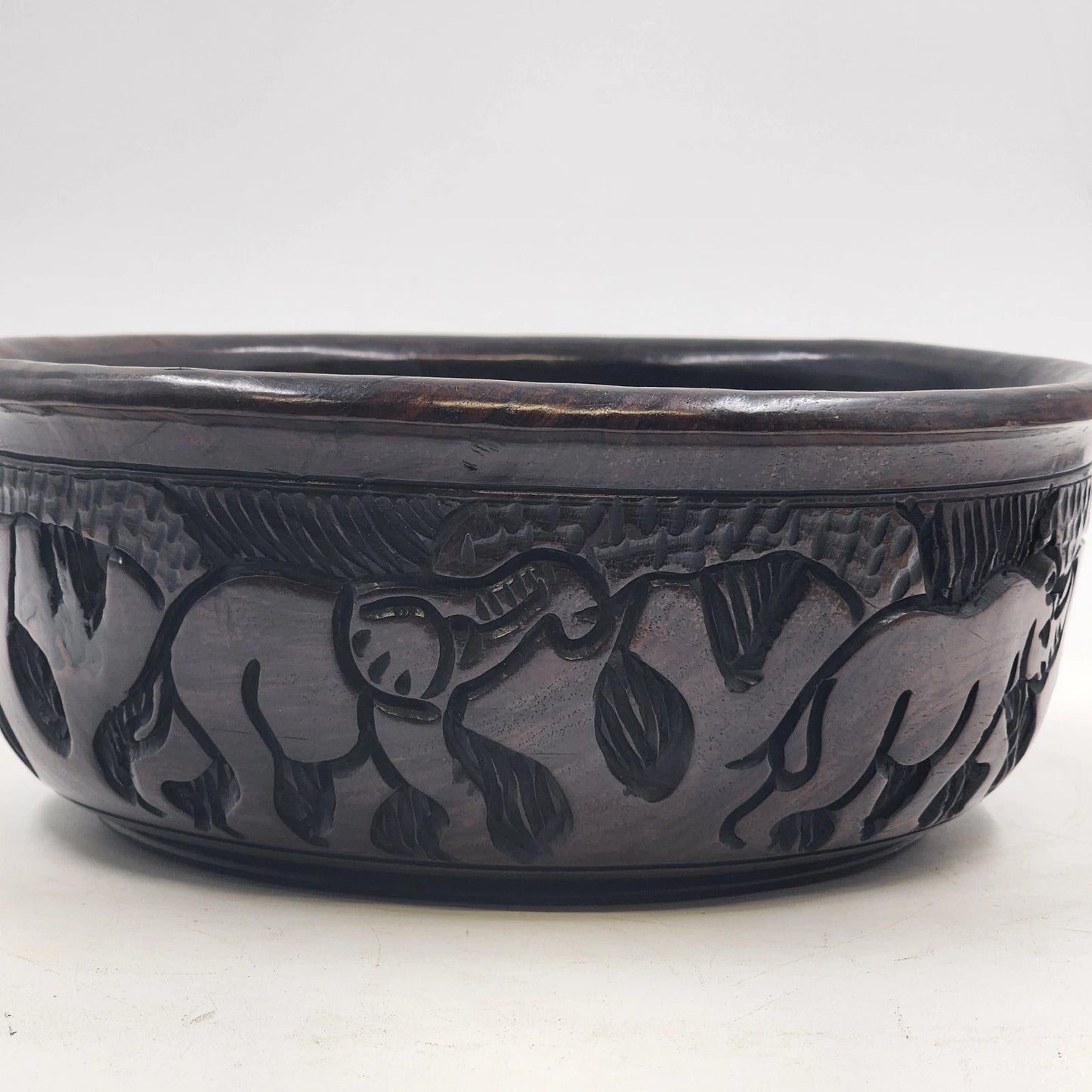 Hand-Carved Wood Bowl Kingdom Swaziland Eswatini Africa Intricate Animal Carving