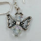 Silver Tone Angel Wing Dangle Earrings Clear Faceted Beads French Hook Jewelry