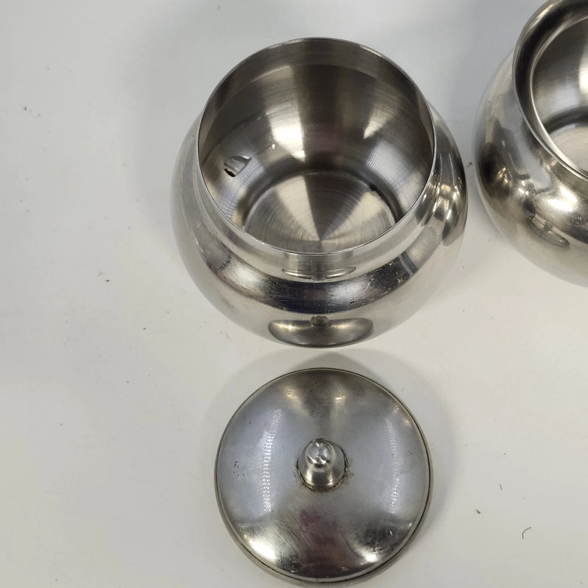 Oneida 18/8 Stainless Steel Creamer & Lidded Sugar Bowl Set Silver Japan MCM Vtg