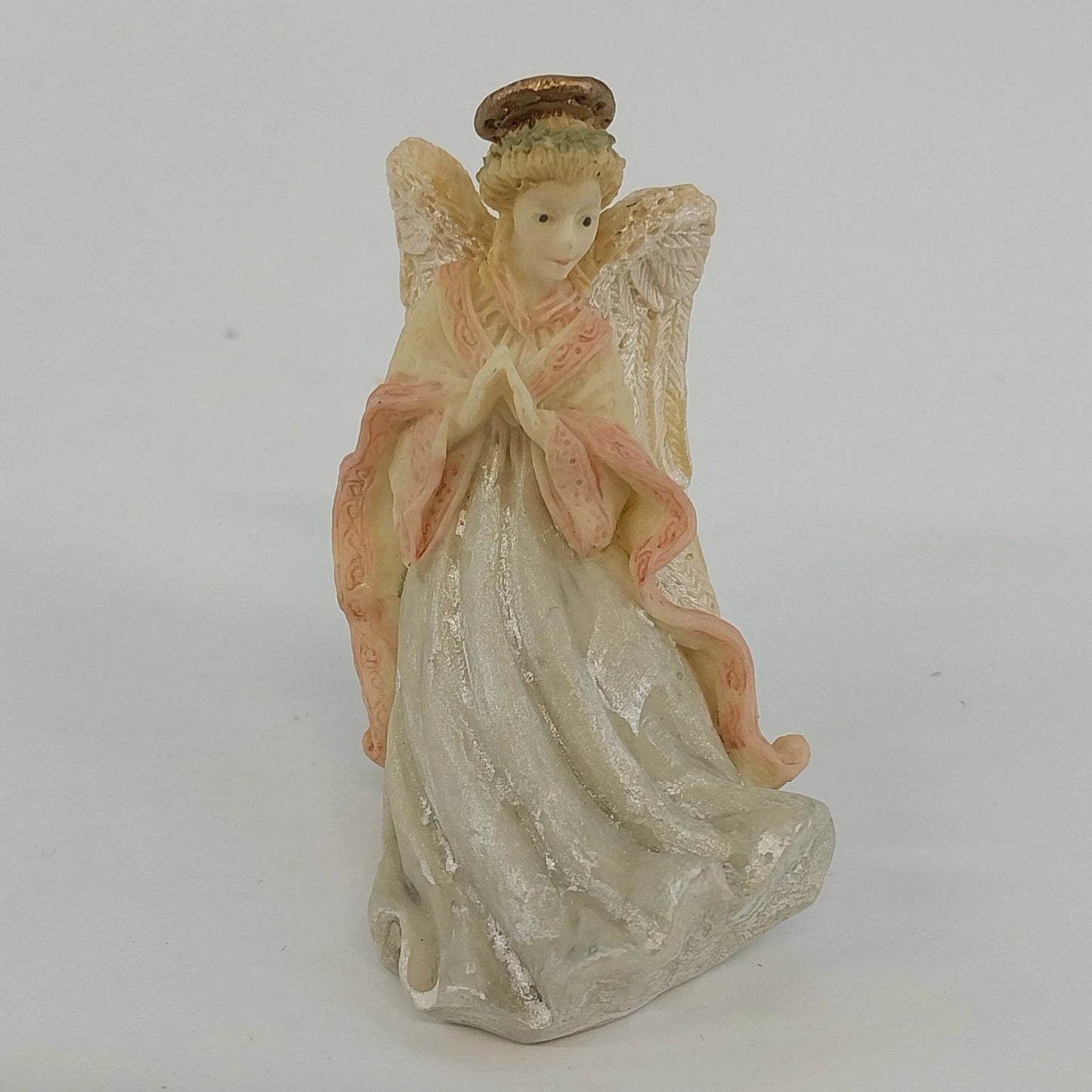Praying Angel White Pink Resin Figurine Textured Halo 5" United Design Corp USA