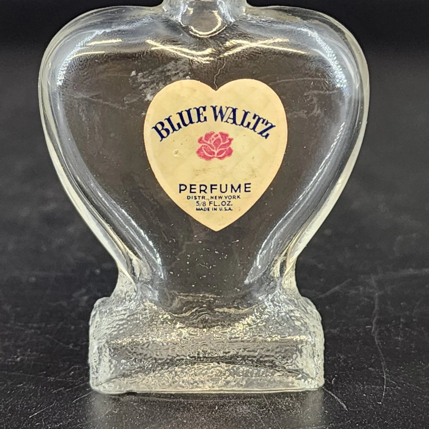 Blue Waltz Perfume Bottle Heart Glass Blue Lid Empty Vanity Collectible Vtg
