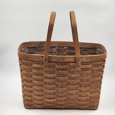 Longaberger Maple Double Handle Magazine Basket 15"x9"x11"h with Plastic Liner