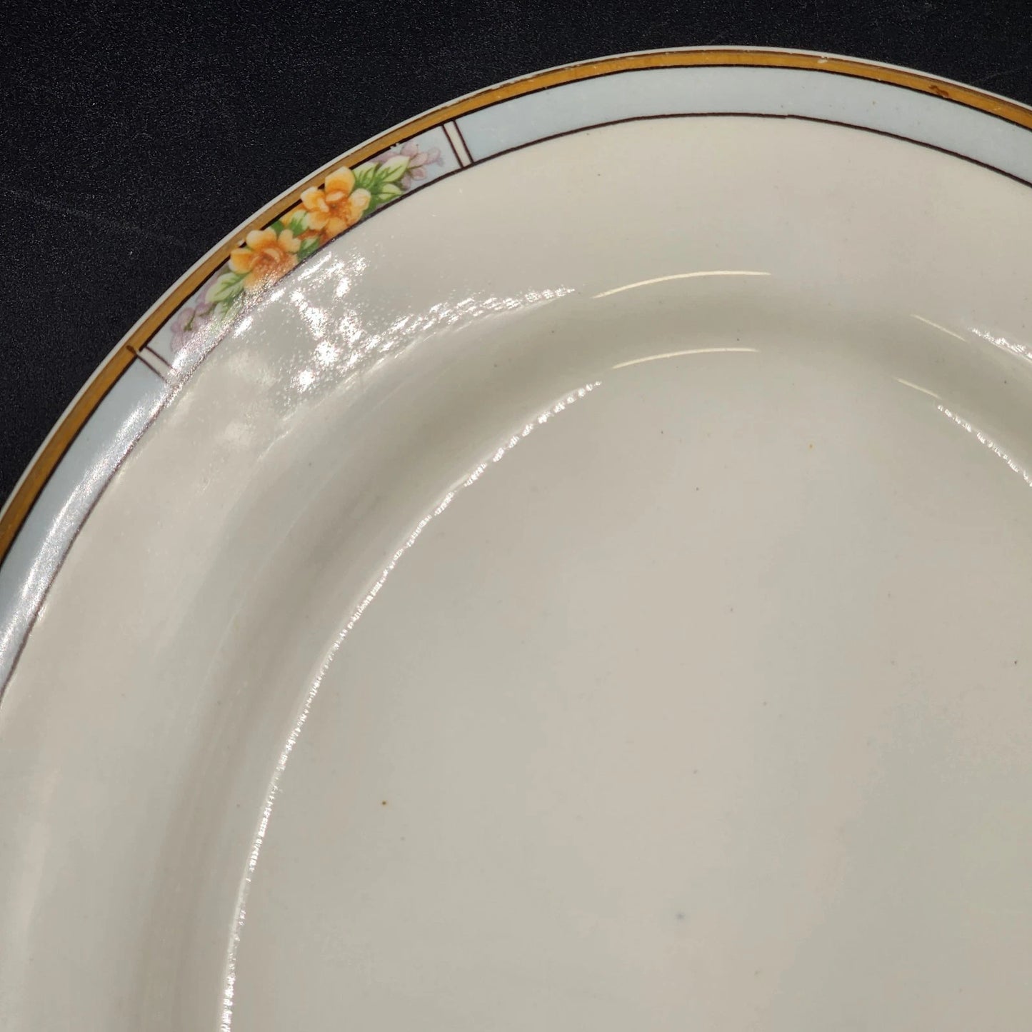 Nebraska Blue Oval Serving Platter 12" England Blue Rim Flower Accent J&G Meakin