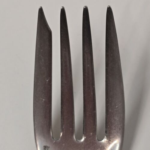 Hand Forged Maker Unknown Extra Large Fork 4-Prong Silver Handle Antique 8.75"