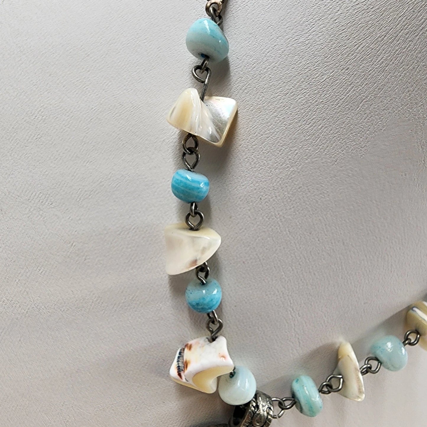 Lot of 3 Necklaces Mixed Beads & Chain Pendant Multistrand Shells & Rhinestone