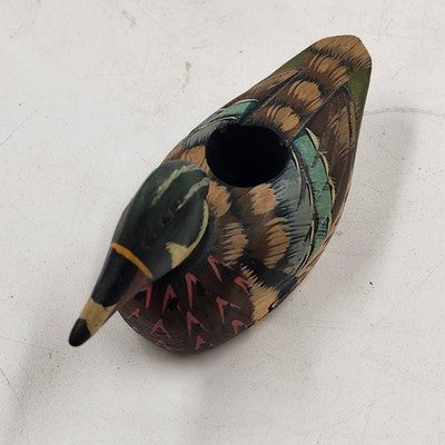 Mallard Duck Decoy Candle Holder Hand Painted Wooden 5.5" Rustic Philippines Vtg