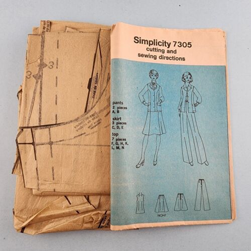 Simplicity 7305 Vintage Sewing Pattern 1970's Vest Skirt Pants in Half Sizes 20½