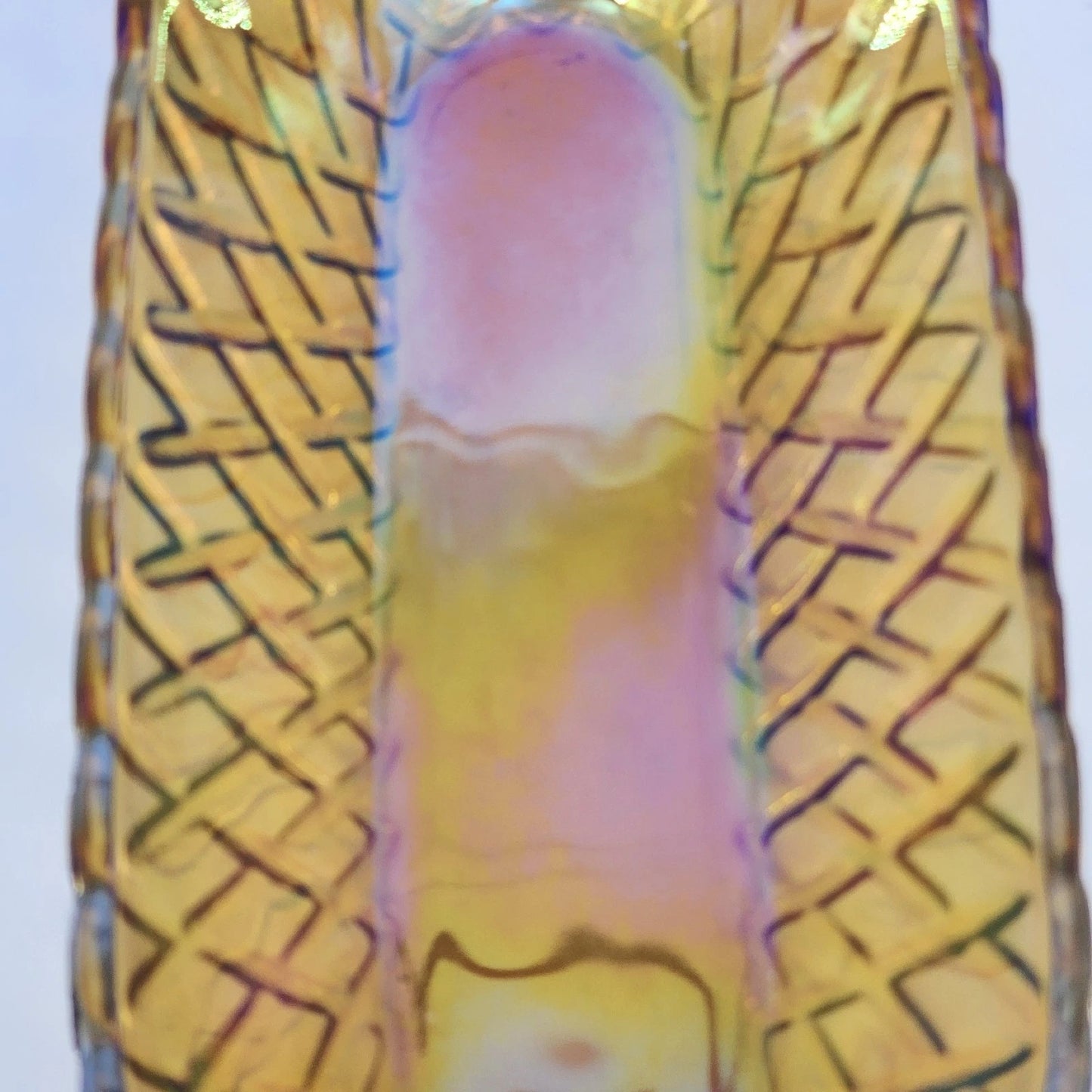 Amber Iridescent Carnival Glass Oval Serving Bowl Scalloped 10.5