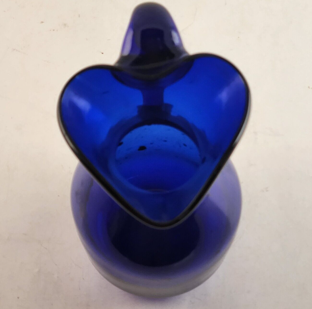 Cobalt Blue Glass Pitcher Heart Shaped Trimmed Rim Handle Vintage Unbranded