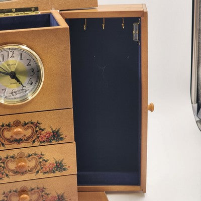 Linden Musical Jewelry Box Clock Giuseppe Studio 100 Vintage 11" x 6" x 13"h NOS