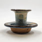 Doug Sassi Signed Pottery Candle Holder Vintage Blue Brown Handcrafted 4" x 2.5"