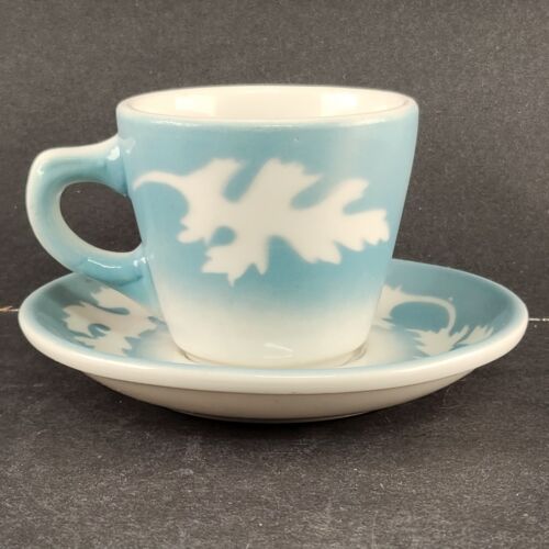 Syracuse China Vintage Cup and Saucer Blue Oakleigh Oak Leaf Restaurant Ware