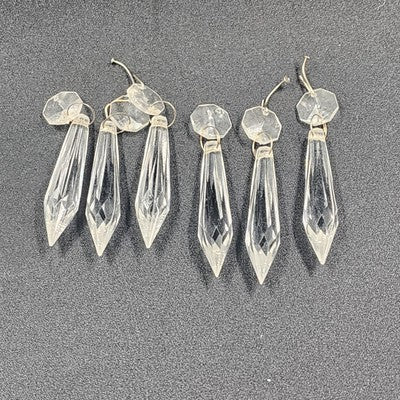 6 Rock Icicle Spear Crystal Plastic Chandelier Prisms 2" Ocatagon Accent & Wire