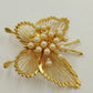 Monet Gold Tone Butterfly Filigree Wire Winged Brooch w Faux Pearl Pin Jewelry