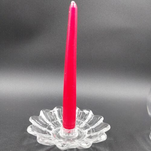 Indiana Glass Holly 3 Pc Clear Candlelamp Set Red Candle Holiday Classics USA