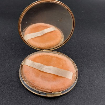 Zell 5th Ave Rotary Club Compact Mirror Powder Puff Floral & Guilloché Enamel