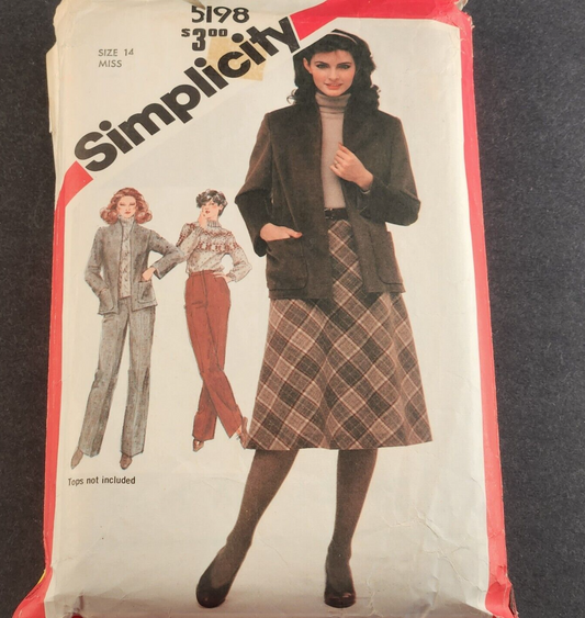 Simplicity 5198 Vintage Sewing Pattern '81 Misses Straight Pants Skirt Jacket 14