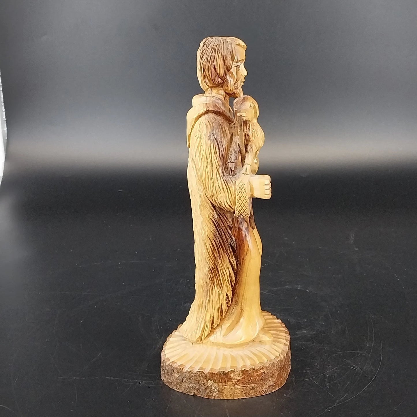 Vintage Hand Carved Wooden Nativity Shepherd Figurine With Lamb
