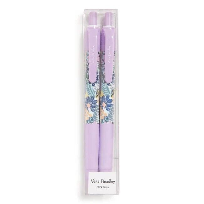 Vera Bradley Click Pen Two Pack 2 Purple Black Ink Package Writing Palm Floral