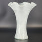 Frosted Art Glass Large Vase 11" Ruffled Scalloped Top White Swirl Hand Blown
