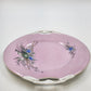 Pink Porcelain Cake Plate Birds Nest Blue Flowers Gold Handles 10.5" Antique